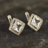 White Topaz Earrings - Princess Cut Studs - Topaz Square Earrings