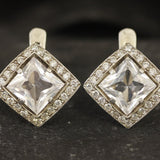 White Topaz Earrings - Princess Cut Studs - Topaz Square Earrings