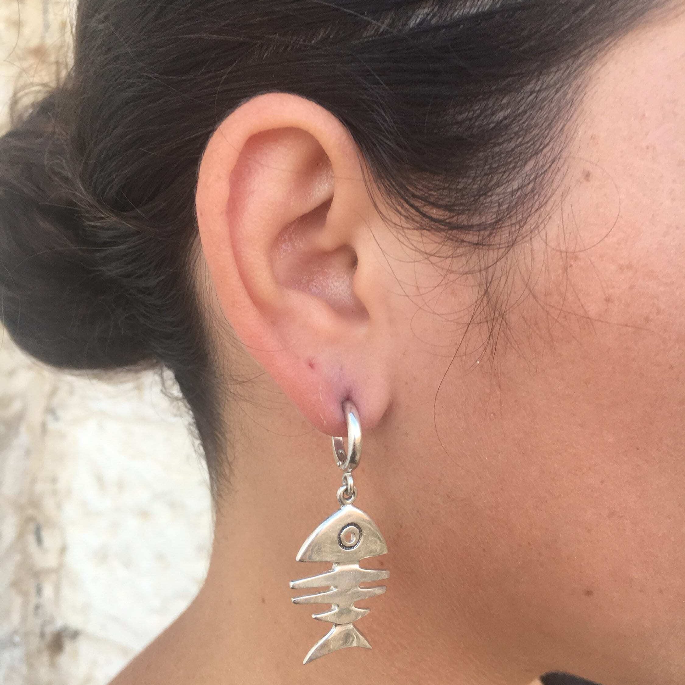 Fish Earrings, Silver Earrings, Dangle Earrings, Fortune Earrings, Long Fish Earrings, Unique Earrings, Artistic Earrings, Artisan Earrings
