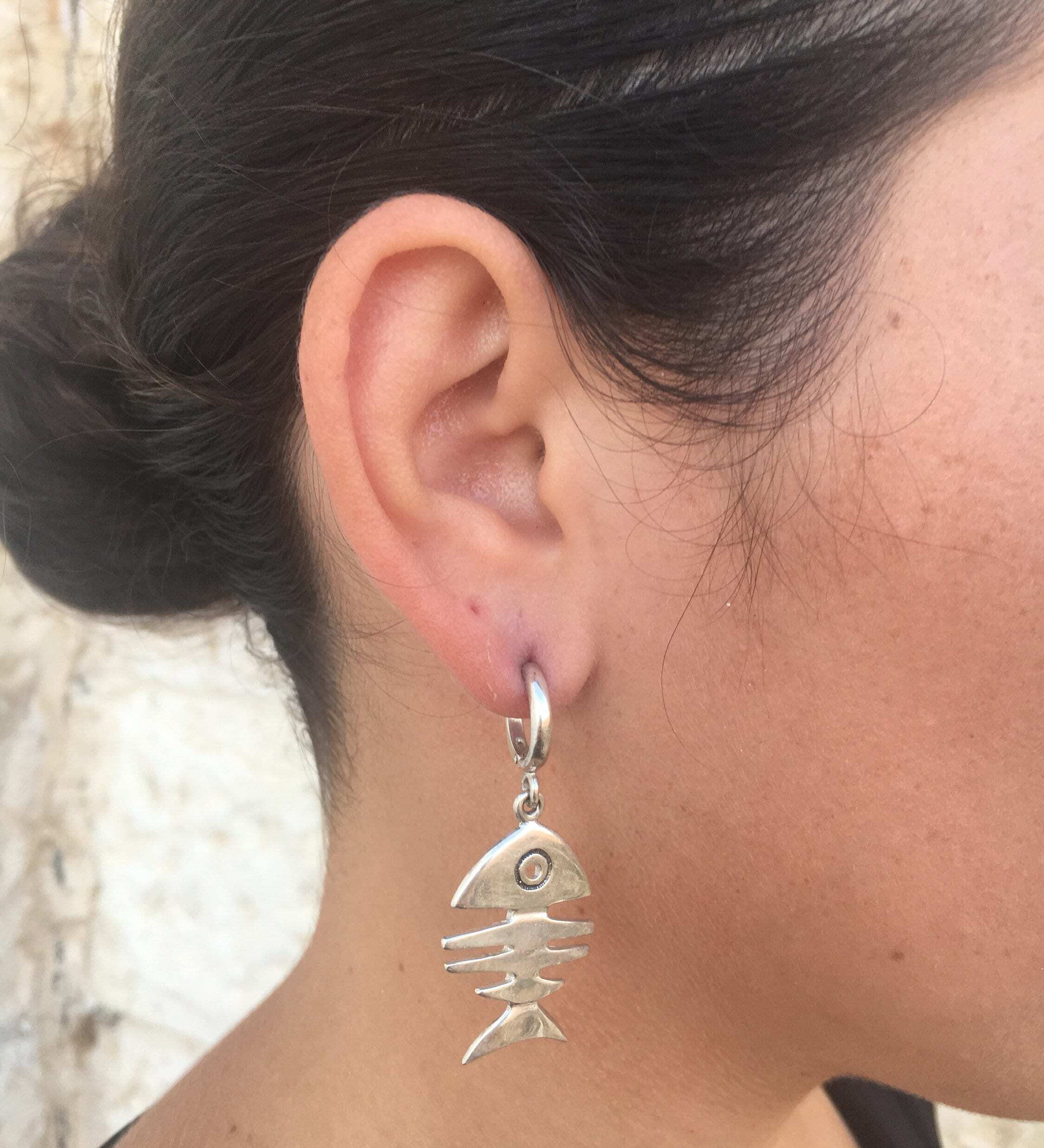 Fish Earrings, Silver Earrings, Dangle Earrings, Fortune Earrings, Long Fish Earrings, Unique Earrings, Artistic Earrings, Artisan Earrings