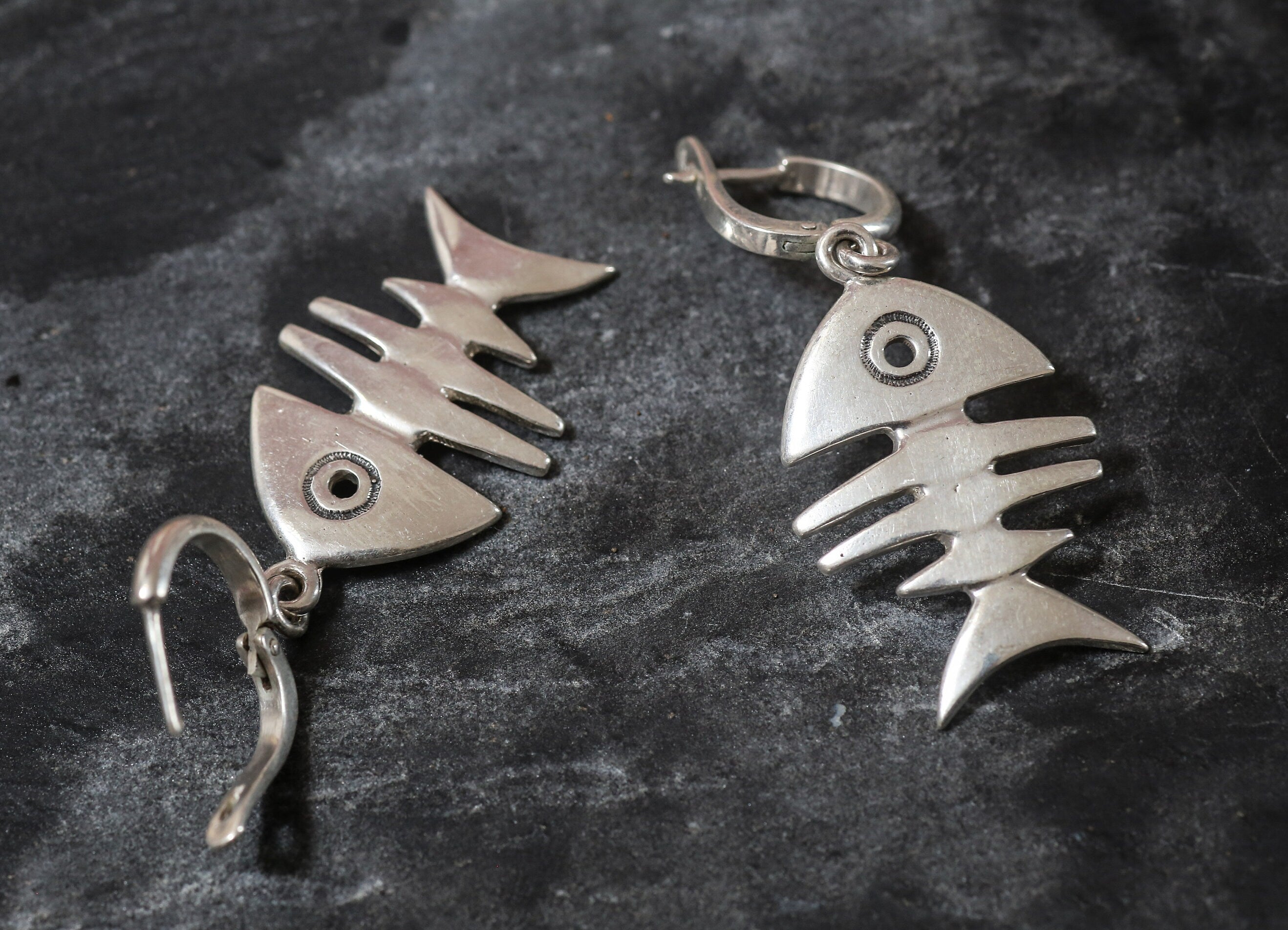 Fish Earrings, Silver Earrings, Dangle Earrings, Fortune Earrings, Long Fish Earrings, Unique Earrings, Artistic Earrings, Artisan Earrings