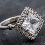 White Topaz Ring - Princess Cut Ring - Topaz Square Ring