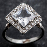 White Topaz Ring - Princess Cut Ring - Topaz Square Ring