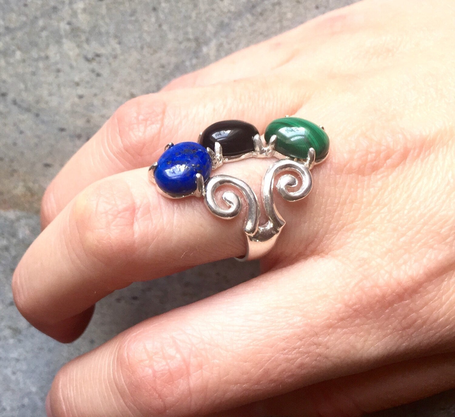 Lapis Ring, Onyx Ring, Malachite Ring, Vintage Ring, Natural Stones, Solid Silver Ring, Antique Ring, Healing Stones, Gemstone Ring