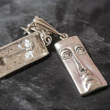 Silver Face Earrings - Long Dangling Earrings - Rectangle Heavy Earrings