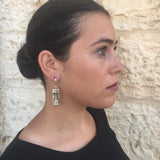 Silver Face Earrings - Long Dangling Earrings - Rectangle Heavy Earrings