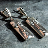 Silver Face Earrings - Long Dangling Earrings - Rectangle Heavy Earrings