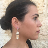 Silver Face Earrings - Long Dangling Earrings - Rectangle Heavy Earrings