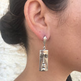 Silver Face Earrings - Long Dangling Earrings - Rectangle Heavy Earrings