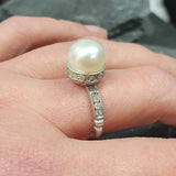 Gold Pearl Ring - White Pearl Ring - Vintage Solitaire Ring