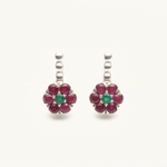 Natural Ruby Earrings made in 925 Sterling Silver with Round Natural Red Ruby in Cluster setting, July Birthstone gift idea, symbolizes nobility, purity, and passion, ideal for everyday wear and perfect for birthday gifting and special occasions.