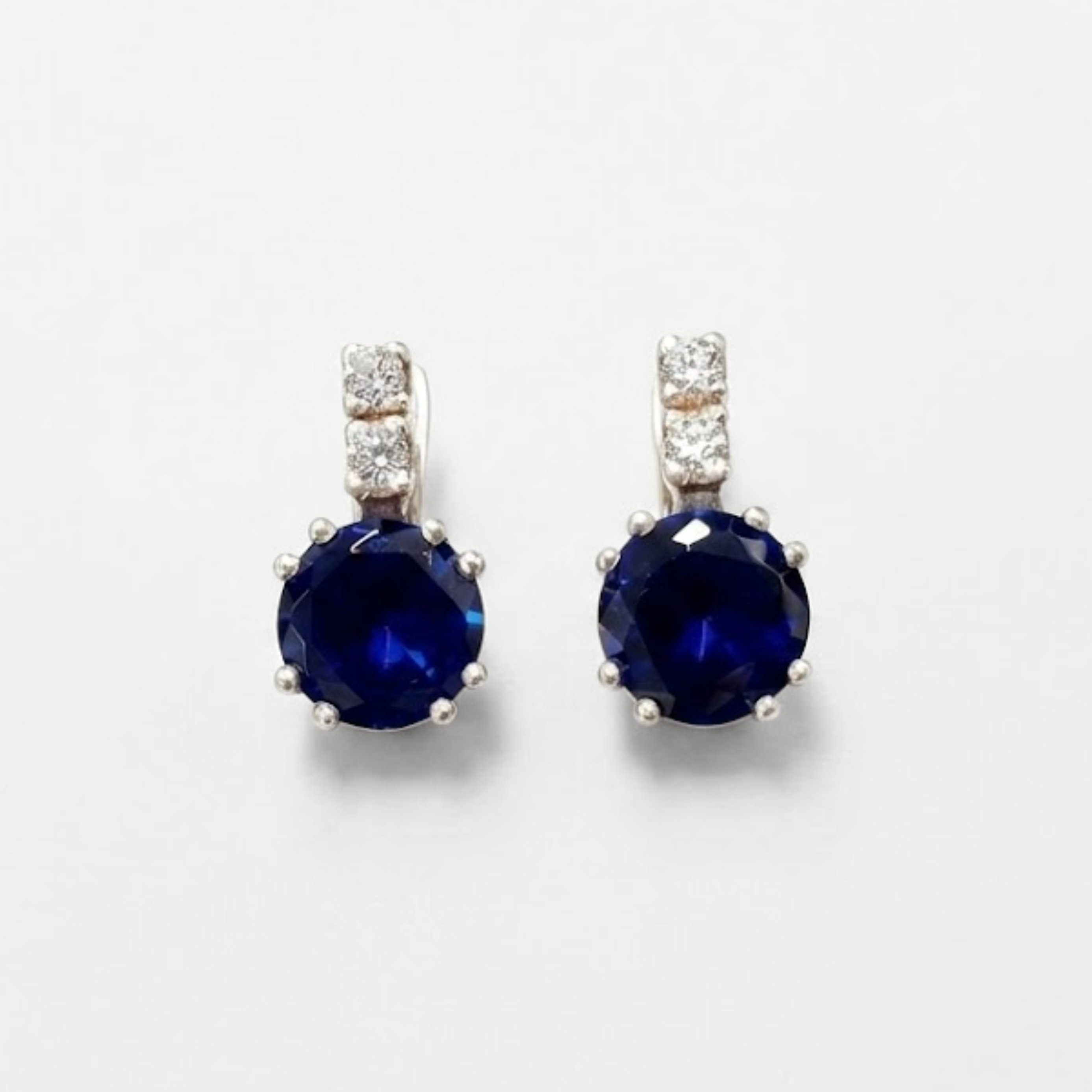 Created Sapphire Earrings made in 925 Sterling Silver with Round Created Blue Sapphire in Prong setting, September Birthstone gift idea, symbolizes sincerity, truth, and faithfulness, ideal for everyday wear and perfect for birthday gifting and special occasions.