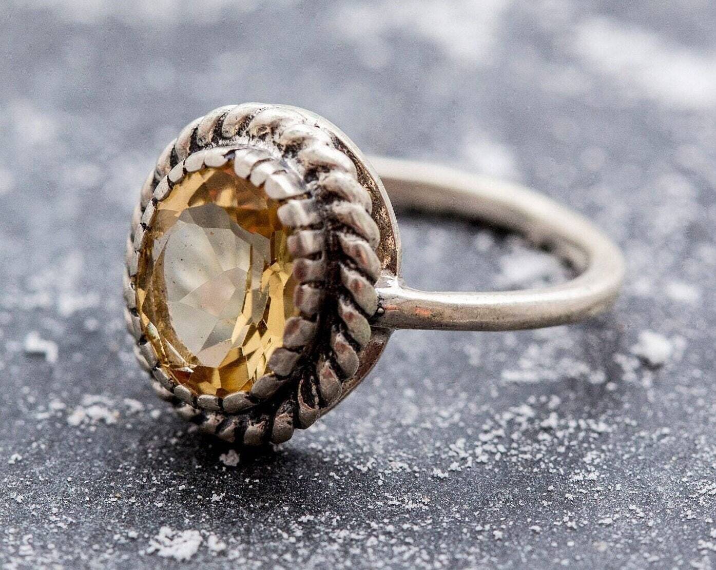 Antique Citrine Ring, Natural Citrine, Vintage Yellow Rings, November Birthstone, Yellow Ring, November Ring, Solid Silver Ring, Citrine