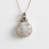 Vintage Moonstone Necklace - Rainbow Moonstone Necklace - White Large Pendant