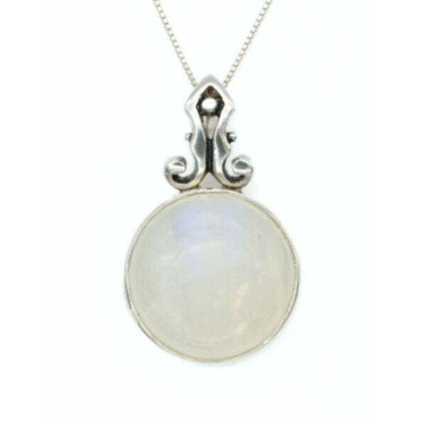 Round Moonstone Pendant, Rainbow Moonstone, Large Moonstone, June Birthstones, 20 Carat Stone, Vintage Pendants, Moonstone, Silver Pendant