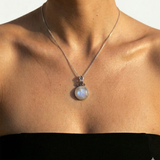 Vintage Moonstone Necklace - Rainbow Moonstone Necklace - White Large Pendant