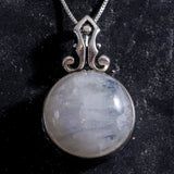 Vintage Moonstone Necklace - Rainbow Moonstone Necklace - White Large Pendant