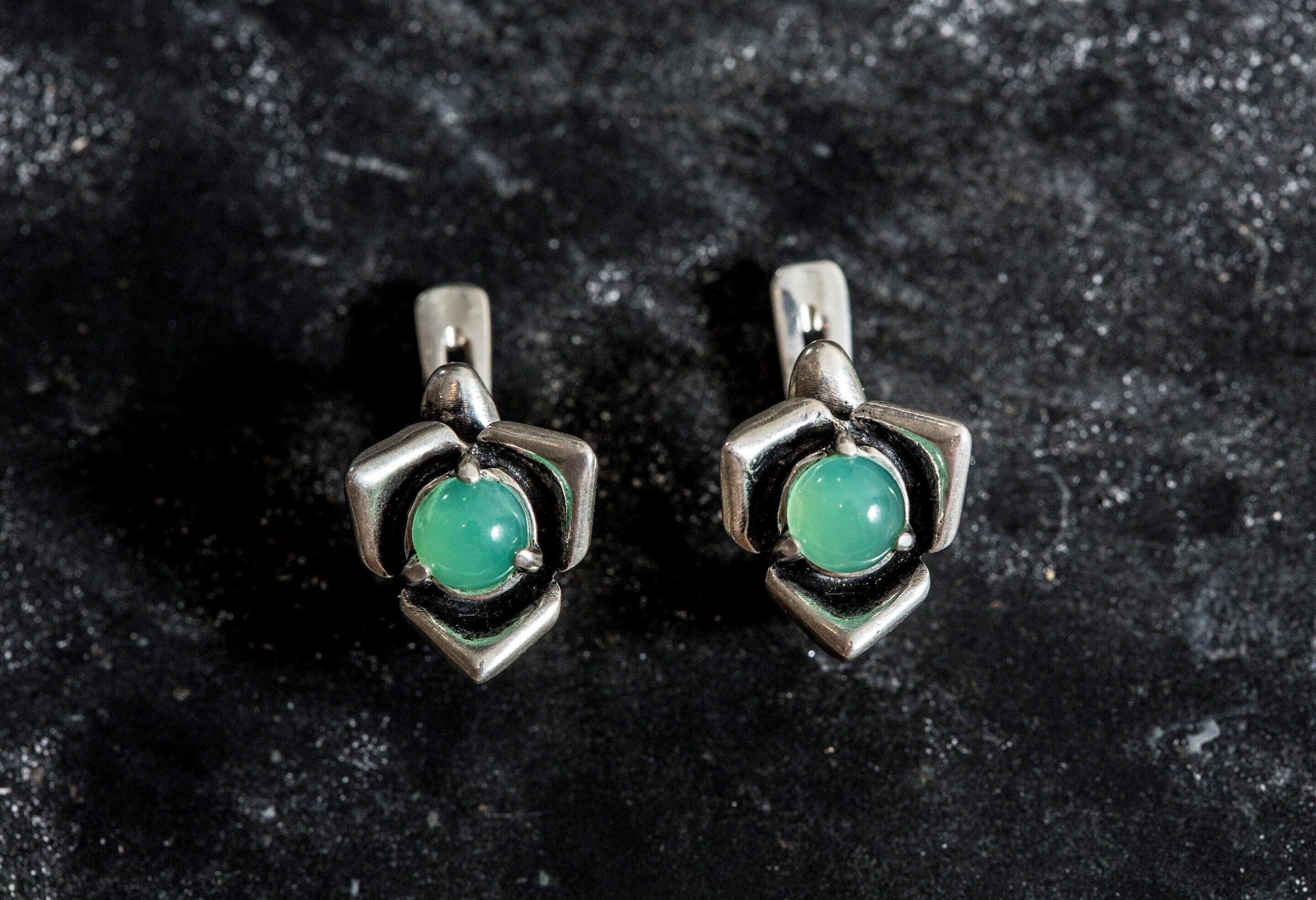 Chrysoprase Earrings, Natural Chrysoprase, Rose Earrings, Flower Earrings, Vintage Earrings, Silver Earrings, Chrysoprase, Solid Silver
