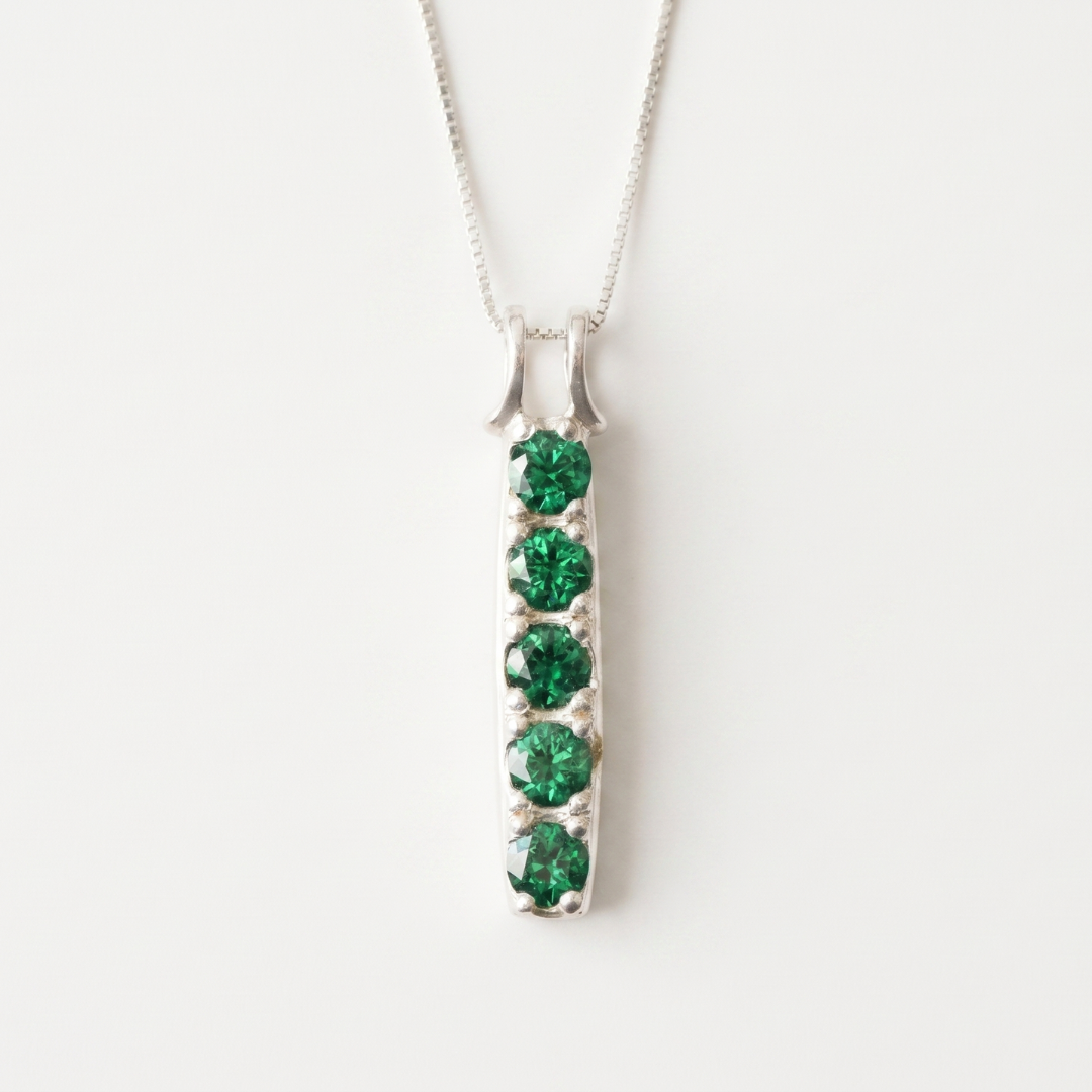Created Emerald Pendant made in 925 Sterling Silver with Round Created Green Emerald in Prong setting, May Birthstone gift idea, symbolizes, ideal for everyday wear and perfect for birthday gifting and special occasions.