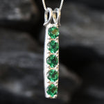 Emerald Pendant, Created Emerald, Line Pendant, Vertical Pendant, Green Diamond Pendant, Layering Necklace, Silver Pendant, 925 Silver