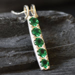 Emerald Pendant, Created Emerald, Line Pendant, Vertical Pendant, Green Diamond Pendant, Layering Necklace, Silver Pendant, 925 Silver