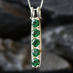 Emerald Pendant, Created Emerald, Line Pendant, Vertical Pendant, Green Diamond Pendant, Layering Necklace, Silver Pendant, 925 Silver