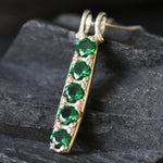 Emerald Pendant, Created Emerald, Line Pendant, Vertical Pendant, Green Diamond Pendant, Layering Necklace, Silver Pendant, 925 Silver