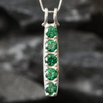 Emerald Pendant, Created Emerald, Line Pendant, Vertical Pendant, Green Diamond Pendant, Layering Necklace, Silver Pendant, 925 Silver