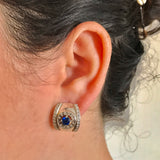 Sapphire Earrings - Blue Dome Earrings - Vintage Chunky Earrings