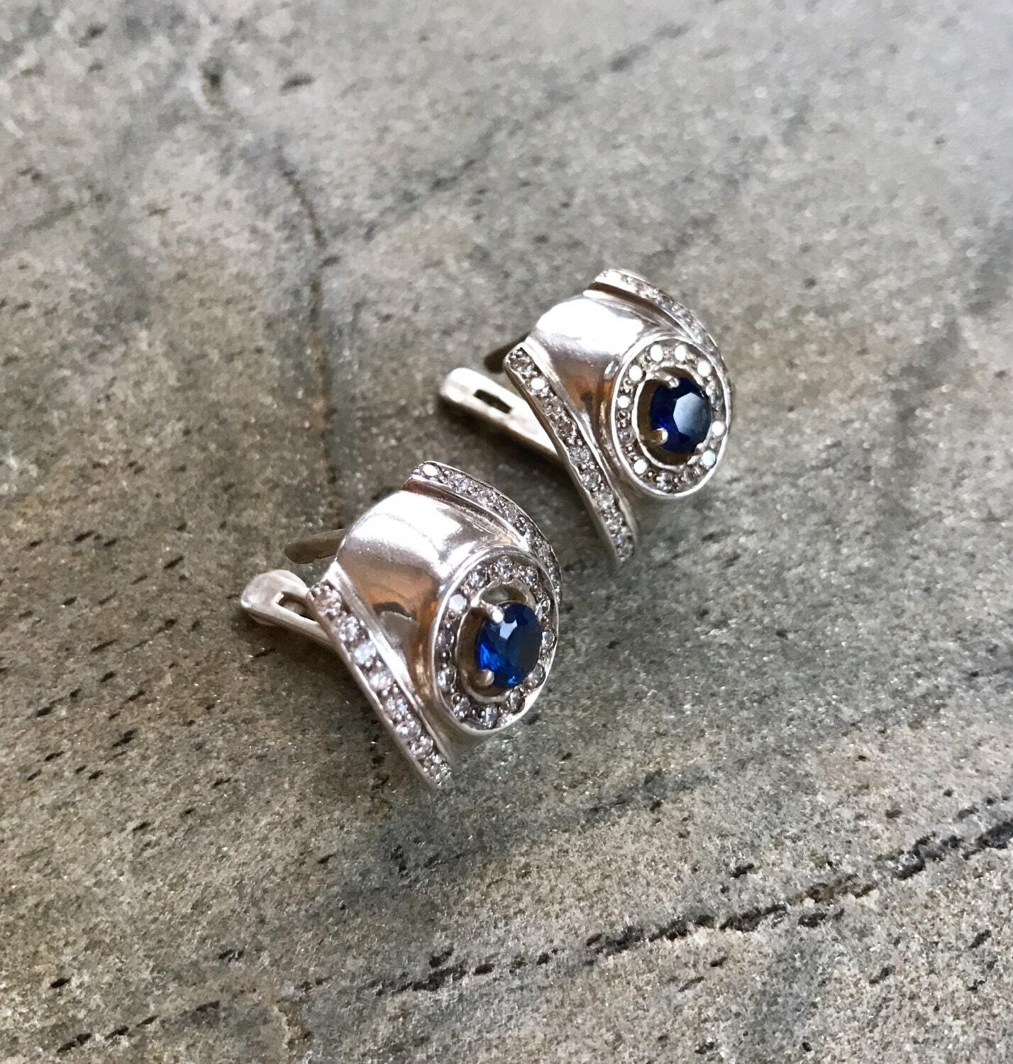 Created Sapphire Earrings made in 925 Sterling Silver with Round Created Blue Sapphire in Prong setting, September Birthstone gift idea, symbolizes sincerity, truth, and faithfulness, ideal for everyday wear and perfect for birthday gifting and special occasions.