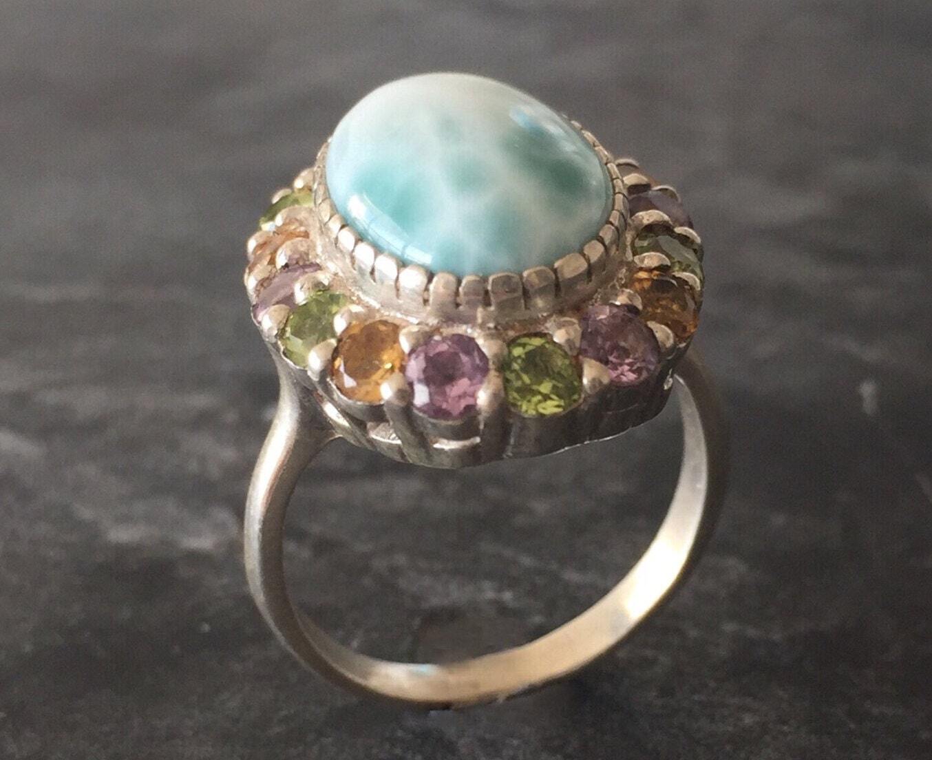 Larimar Ring, March Birthstone, Natural Larimar, Mothers Birthstones, Vintage Ring, Jewel of Atlantis, Solid Silver Ring, Healing Stones