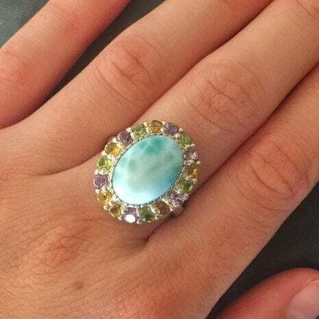 Larimar Ring, March Birthstone, Natural Larimar, Mothers Birthstones, Vintage Ring, Jewel of Atlantis, Solid Silver Ring, Healing Stones