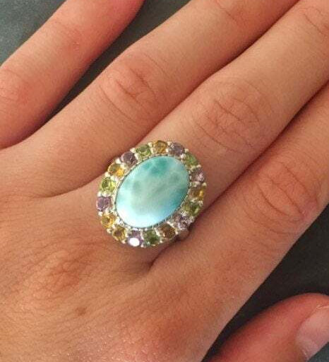 Larimar Ring, March Birthstone, Natural Larimar, Mothers Birthstones, Vintage Ring, Jewel of Atlantis, Solid Silver Ring, Healing Stones
