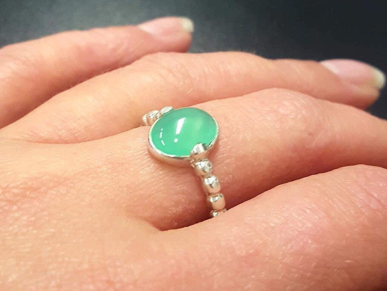 Chrysoprase Ring, Natural Chrysoprase, May Birthstone, Green Promise Ring, May Ring, Green Vintage Ring, Sterling Silver Ring, Chrysoprase