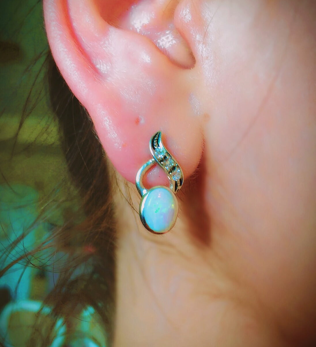 Opal Earrings, Australian Opal, Natural Opal, Real Opal Earrings, Fire Opal Earrings, Blue Fire Opal, Vintage Opal, Solid Silver, Opal