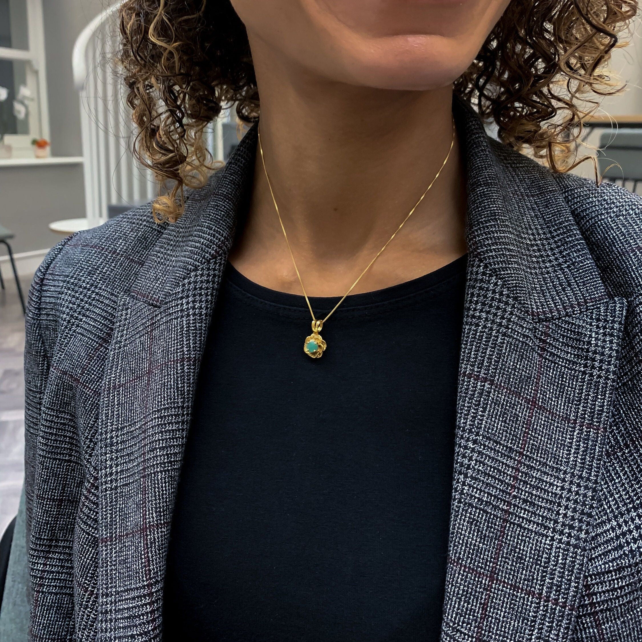 Elegant 18k Gold Vermeil Emerald Pendant showcasing a round natural emerald, ideal for May birthdays and special occasions.