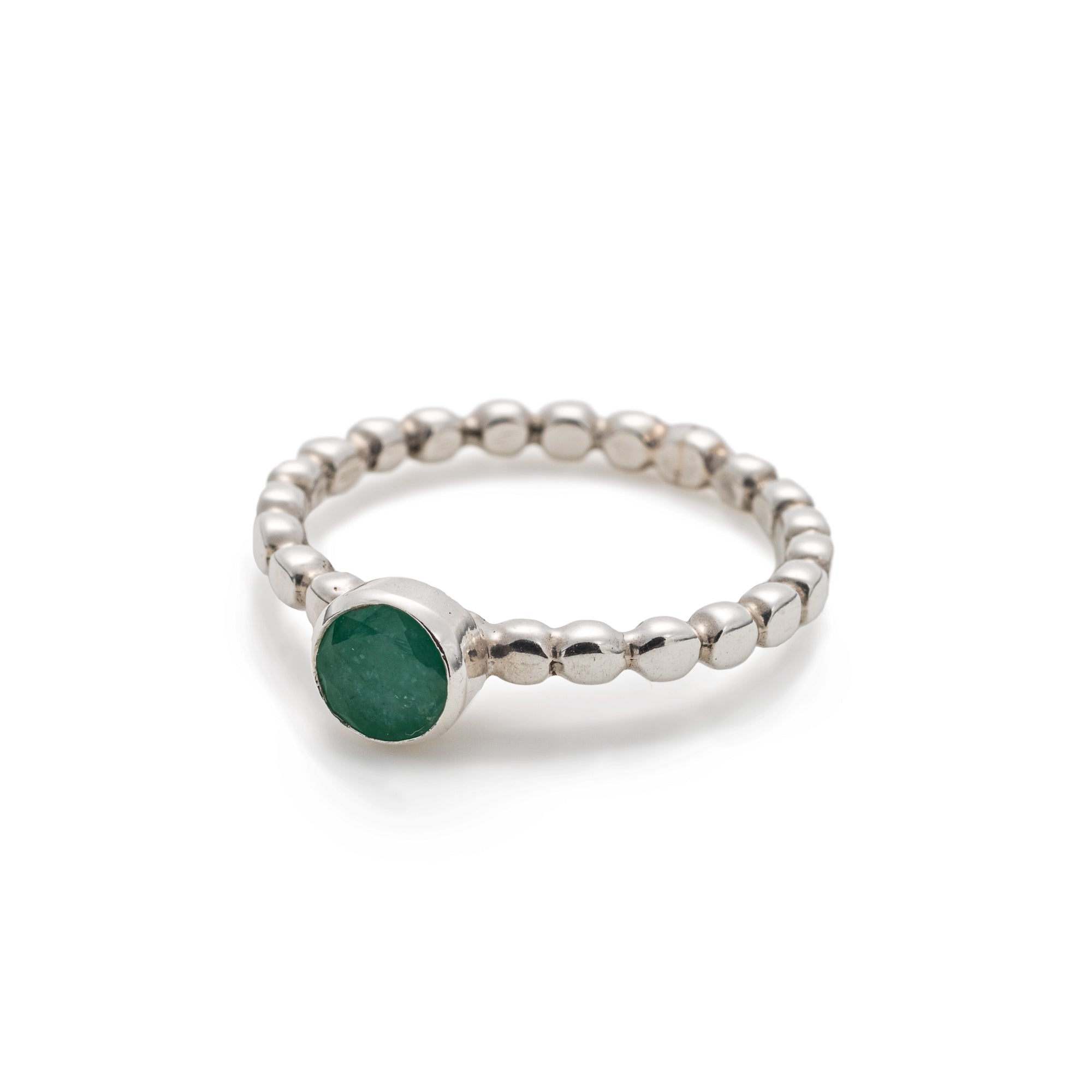 Elegant 925 Sterling Silver ring with a round natural emerald, symbolizing harmony and growth, a thoughtful May birthstone gift.
