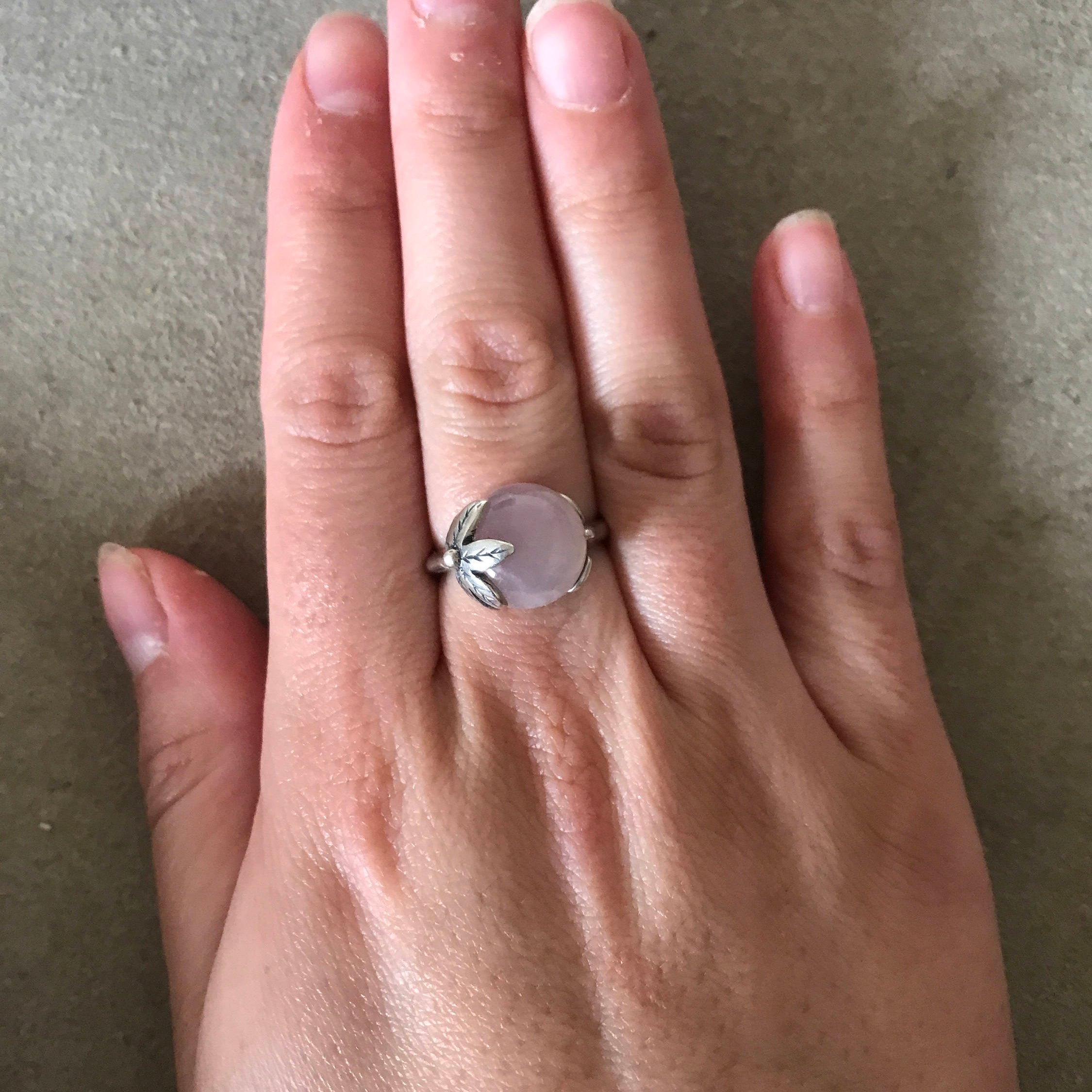 Rose Quartz Ring, Leaf Ring, January Birthstone, Pink Ring, Pink Stone Ring, Natural Rose Quartz, Grass Ring, Silver Leaf Ring, Solid Silver