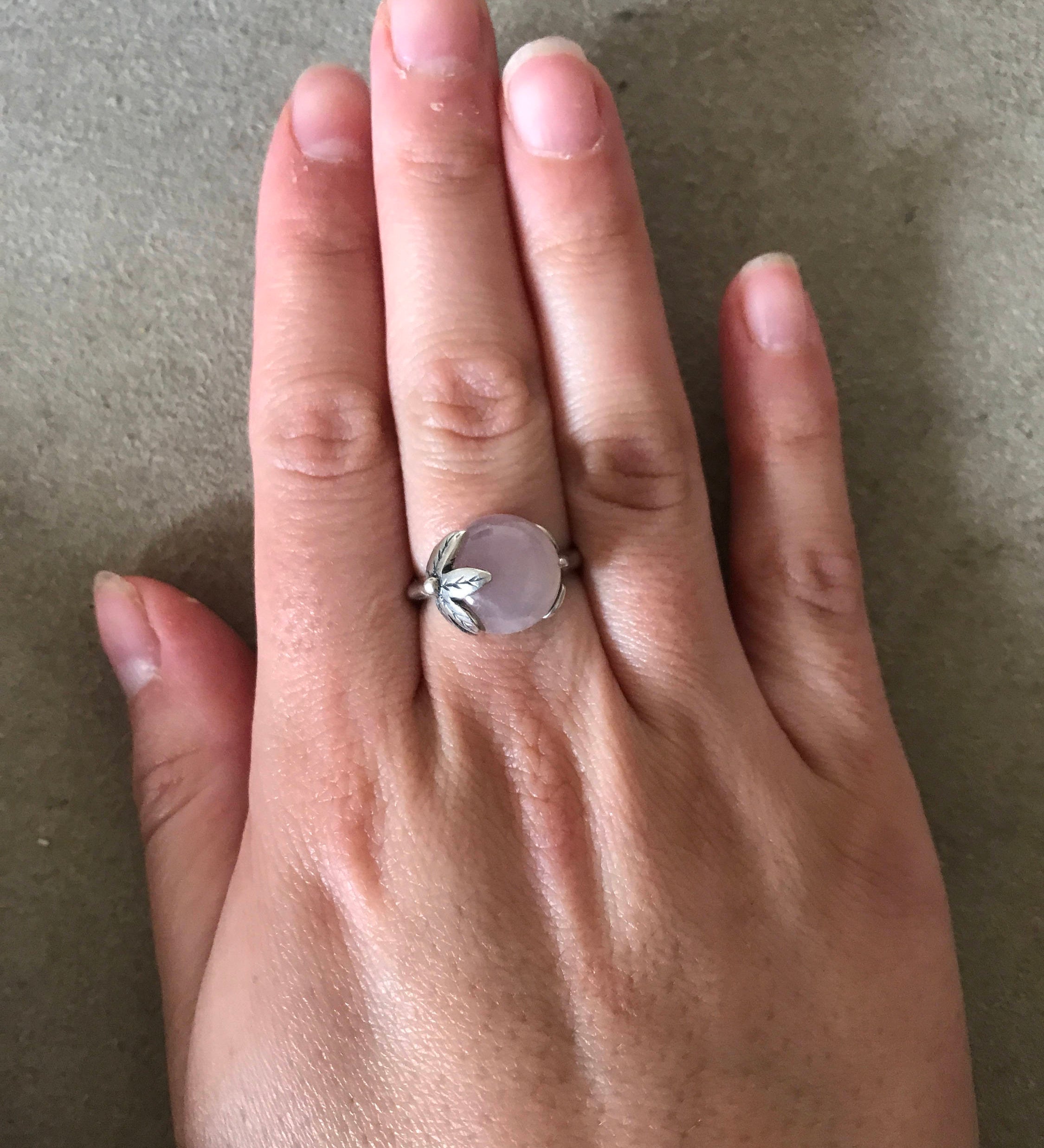Rose Quartz Ring, Leaf Ring, January Birthstone, Pink Ring, Pink Stone Ring, Natural Rose Quartz, Grass Ring, Silver Leaf Ring, Solid Silver