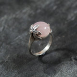 Genuine Rose Quartz Ring - Pink Ball Ring - Vintage Statement Ring