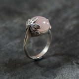 Genuine Rose Quartz Ring - Pink Ball Ring - Vintage Statement Ring