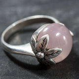 Genuine Rose Quartz Ring - Pink Ball Ring - Vintage Statement Ring