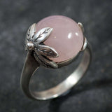 Genuine Rose Quartz Ring - Pink Ball Ring - Vintage Statement Ring