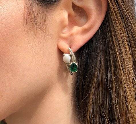 Diamond Earrings, Created Diamond, 2 Stone Earrings, White Vintage Earrings, Asymmetric Earrings, Bridal Earrings, Solid Silver Earrings