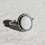Gold Opal Ring - White Oval Ring - Vintage Bridal Ring