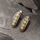 Gold Opal Earrings - Fire Opal Earrings, October Birthstone Half Hoop Earrings