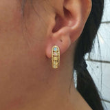 Gold Opal Earrings - Fire Opal Earrings, October Birthstone Half Hoop Earrings