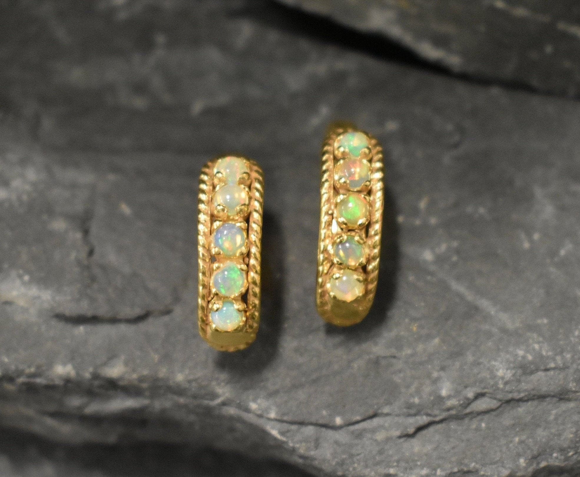 Opal Earrings, Natural Opal, October Birthstone, Half Eternity Studs, Vintage Opal Studs, Ethiopian Opal Studs, Solid Silver Earrings(1)