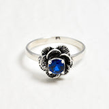 Sapphire Ring, Blue Sapphire Ring, Created Sapphire, Flower Ring, Vintage Flower Ring, Vintage Rings, Blue Flower Ring, Solid Silver Ring