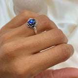 Sapphire Ring, Blue Sapphire Ring, Created Sapphire, Flower Ring, Vintage Flower Ring, Vintage Rings, Blue Flower Ring, Solid Silver Ring